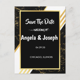 金ゴールドストライプ大理石タイポグラフィ黒日付を保存 案内ポストカード