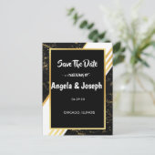 金ゴールドストライプ大理石タイポグラフィ黒日付を保存 案内ポストカード (スタンド正面)