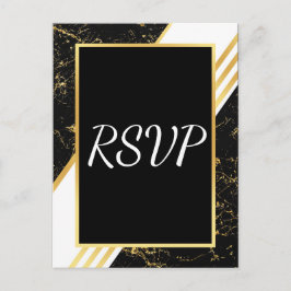 金ゴールドストライプ大理石タイポグラフィ黒RSVP インビテーションポストカード