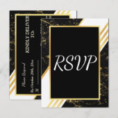 金ゴールドストライプ大理石タイポグラフィ黒RSVP インビテーションポストカード (正面/裏面)