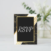 金ゴールドストライプ大理石タイポグラフィ黒RSVP インビテーションポストカード (スタンド正面)
