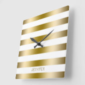 金ゴールドストライプ幾何学的パターン スクエア壁時計 (傾斜)