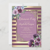金ゴールドストライプ枠バイオレット花退職後 招待状 (正面)