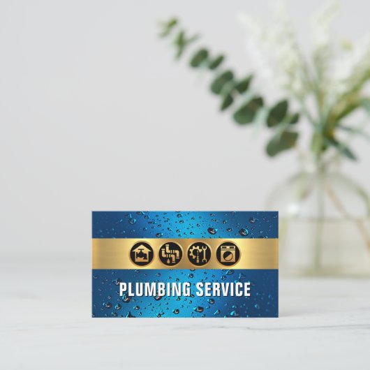 金ゴールドストライプ水滴の配管 名刺 (スタンド正面)