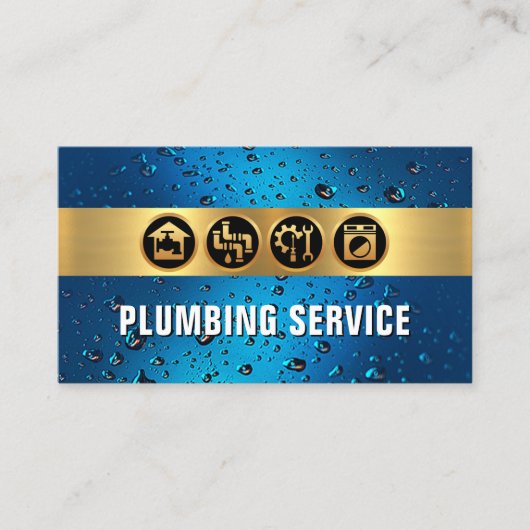 金ゴールドストライプ水滴の配管 名刺 (正面)