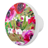 金ゴールドストライプ白はっきりしたグラムフローラ水彩色 セラミックノブ (右)