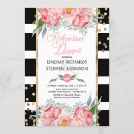 金ゴールドストライプ紙吹雪ピンクフローラリハーサルディナー 招待状