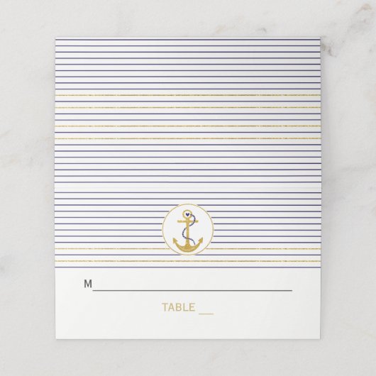 金ゴールドストライプ結婚航海のいかり折り曲げ護衛 プレイスカード (外部開封)