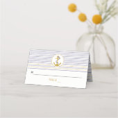 金ゴールドストライプ結婚航海のいかり折り曲げ護衛 プレイスカード (正面)