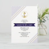 金ゴールドストライプ結婚航海のブライダルシャワー 招待状 (スタンド正面)