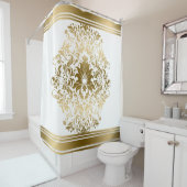 金ゴールドストライプ縁どフローラレースオーナメント シャワーカーテン (インサイチュ)