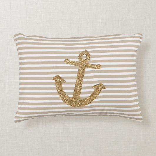 金ゴールドストライプ航海のいかり アクセントクッション (正面)