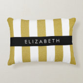 金ゴールドストライプ、パタストライプのーン、線、名前 アクセントクッション (正面)
