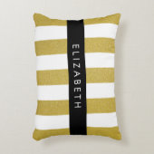 金ゴールドストライプ、パタストライプのーン、線、名前 アクセントクッション (正面(垂直))