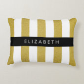 金ゴールドストライプ、パタストライプのーン、線、名前 アクセントクッション (裏面)