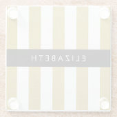 金ゴールドストライプ、パタストライプのーン、線、名前 ガラスコースター (裏面)