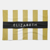 金ゴールドストライプ、パタストライプのーン、線、名前 キッチンタオル (横)
