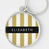 金ゴールドストライプ、パタストライプのーン、線、名前 キーホルダー (正面)