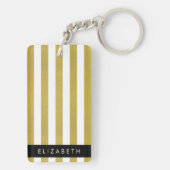 金ゴールドストライプ、パタストライプのーン、線、名前 キーホルダー (裏面)