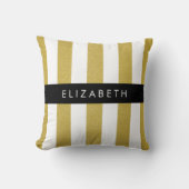 金ゴールドストライプ、パタストライプのーン、線、名前 クッション (正面)