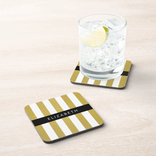 金ゴールドストライプ、パタストライプのーン、線、名前 コースター (右側)