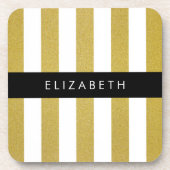 金ゴールドストライプ、パタストライプのーン、線、名前 コースター (正面)