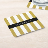 金ゴールドストライプ、パタストライプのーン、線、名前 スクエアペーパーコースター (アングル)