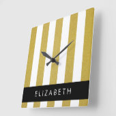 金ゴールドストライプ、パタストライプのーン、線、名前 スクエア壁時計 (傾斜)