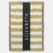 金ゴールドストライプ、パタストライプのーン、線、名前 スローブランケット (正面縦)