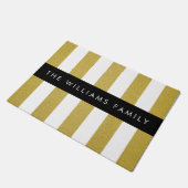 金ゴールドストライプ、パタストライプのーン、線、名前 ドアマット (アングル)