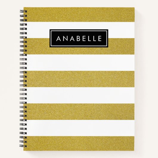 金ゴールドストライプ、パタストライプのーン、線、名前 ノートブック (正面)