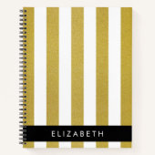 金ゴールドストライプ、パタストライプのーン、線、名前 ノートブック (正面)