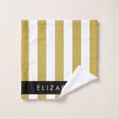 金ゴールドストライプ、パタストライプのーン、線、名前 バスタオルセット (ウォッシュタオル)