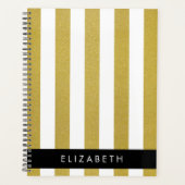 金ゴールドストライプ、パタストライプのーン、線、名前 プランナー手帳 (正面)