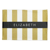 金ゴールドストライプ、パタストライプのーン、線、名前 枕カバー (裏面)
