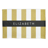 金ゴールドストライプ、パタストライプのーン、線、名前 枕カバー (正面)