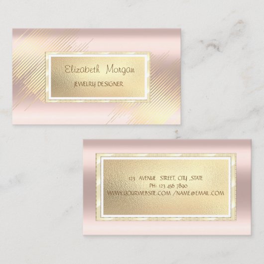金ゴールドストライプ、フレームバラ金ゴールドジュエリーデザイナ 名刺 (正面/裏面)