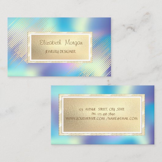 金ゴールドストライプ、フレームホログラフィックジュエリー設計者 名刺 (正面/裏面)