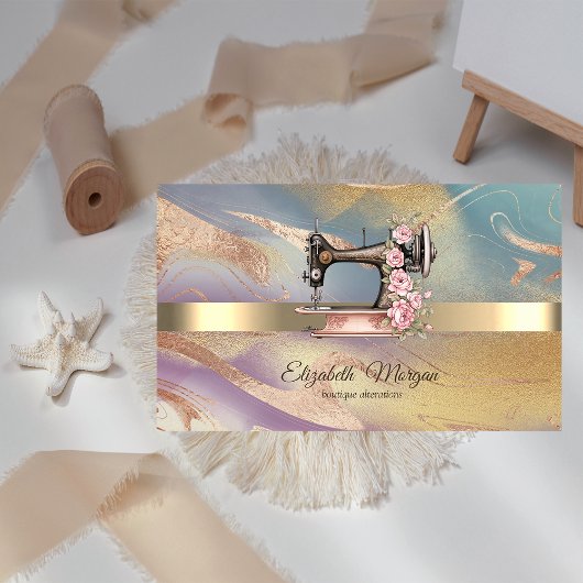 金ゴールドストライプ、フローラ裁縫カラフル機 名刺