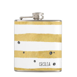 金ゴールドストライプ&ブラックドットモノグラムパターンフラスコ フラスク