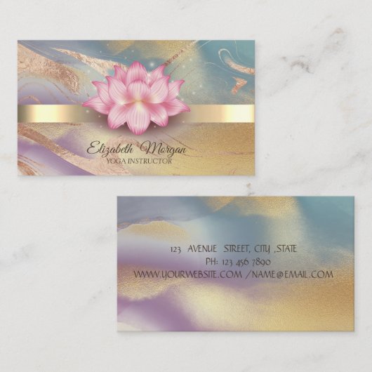 金ゴールドストライプ、ロータスカラフルヨガ 名刺 (正面/裏面)