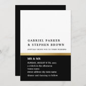 金ゴールドストライプ。白エレガント黒結婚の虫 招待状 (正面/裏面)