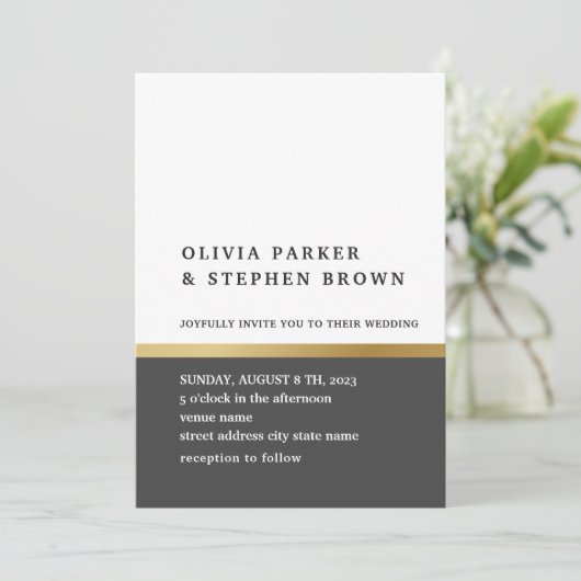 金ゴールドストライプ。白エレガント黒結婚の 招待状 (スタンド正面)