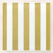 金ゴールドストライプ、白ストライプ色、パタストライプのーン ガラスコースター (正面)