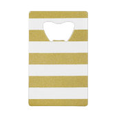 金ゴールドストライプ、白ストライプ色、パタストライプのーン クレジットカード栓抜き (正面)