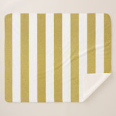 金ゴールドストライプ、白ストライプ色、パタストライプのーン シェルパブランケット (正面(横))