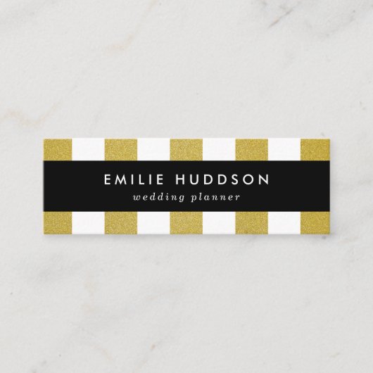 金ゴールドストライプ、白ストライプ色、パタストライプのーン スキニー名刺 (正面)