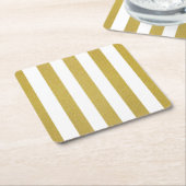 金ゴールドストライプ、白ストライプ色、パタストライプのーン スクエアペーパーコースター (アングル)
