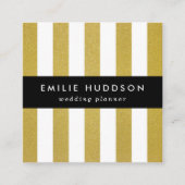 金ゴールドストライプ、白ストライプ色、パタストライプのーン スクエア名刺 (正面)