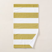 金ゴールドストライプ、白ストライプ色、パタストライプのーン バスタオルセット (ハンドタオル)